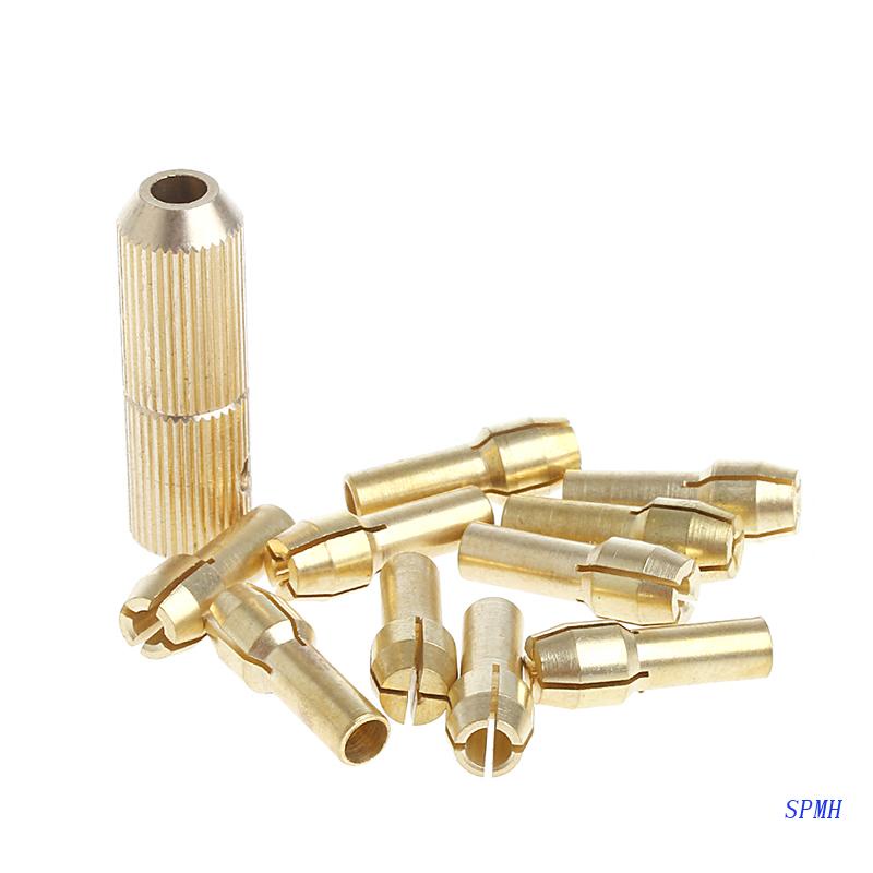 10 Đầu Kẹp Mũi Khoan Xoắn 0.5-3.2mm Bằng Đồng + 2mm