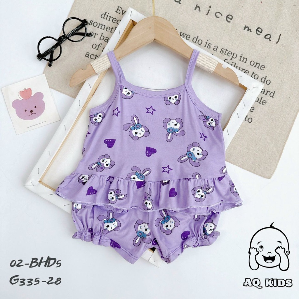 Bộ thun lạnh bé gái 2 dây nhiều màu sắc và họa tiết size 7kg tới 21kg Shushibaby