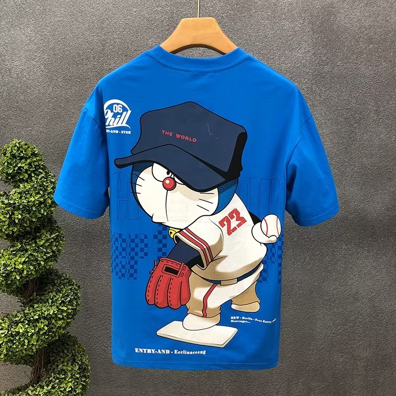 Áo Thun Cotton Ngắn Tay Cổ Tròn In Họa Tiết Hoạt Hình Phong Cách Hàn Quốc Cho Nam Cỡ S-5XL