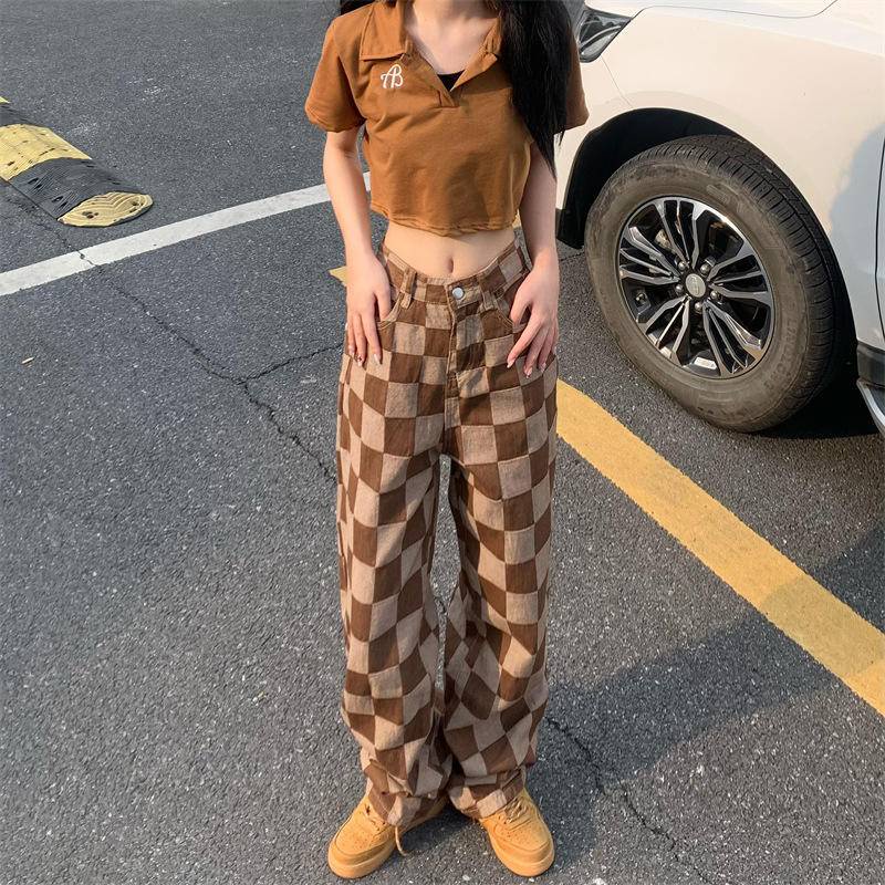「Kiki shop」Quần Jean Dài Lưng Cao Dáng Rộng Phối Màu Độc Đáo Thời Trang Mùa Hè Hàng Mới 2023
