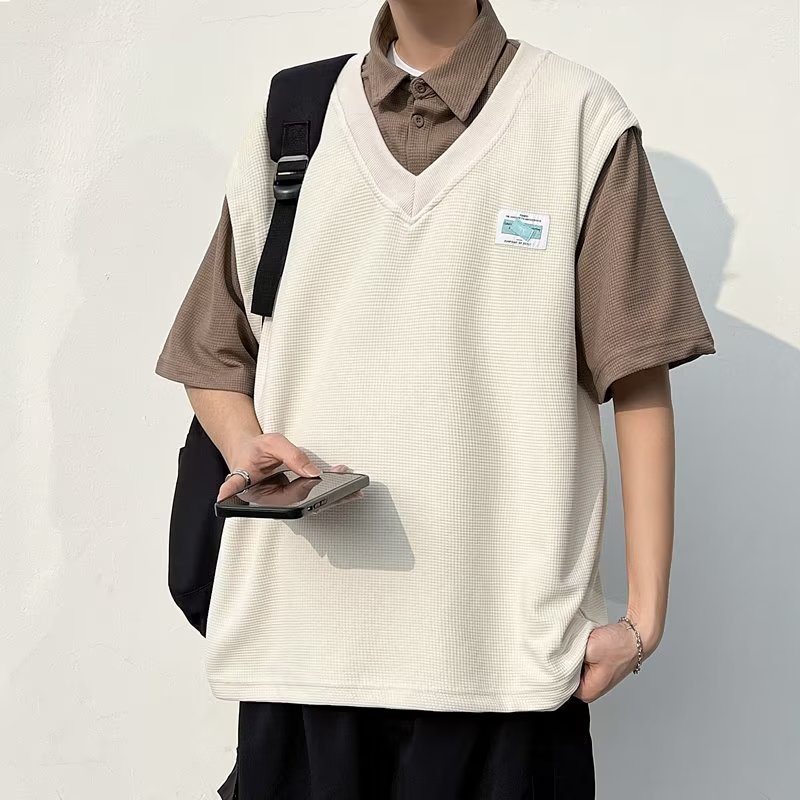 Áo Thun Polo Ngắn Tay Giả Hai Lớp Thời Trang Mùa Hè Dành Cho Nam