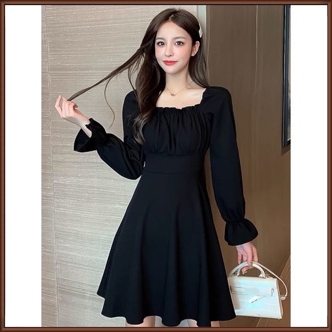 Đầm Midi Chữ A Tay Dài Cổ Vuông Màu Sắc Ngọt Ngào Thời Trang Cho Nữ