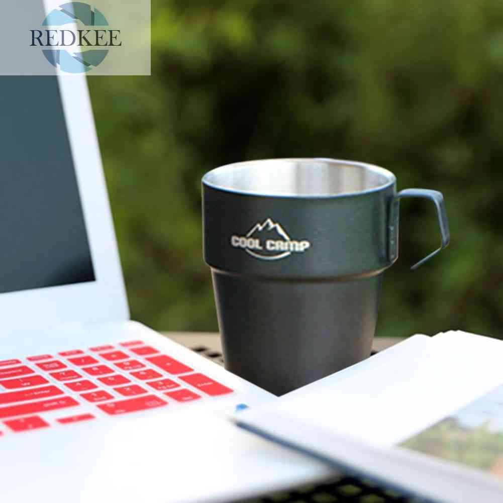 Cốc Uống Nước Hai Lớp Chống Bỏng Dung Tích 300ml Dùng Khi Đi Cắm Trại