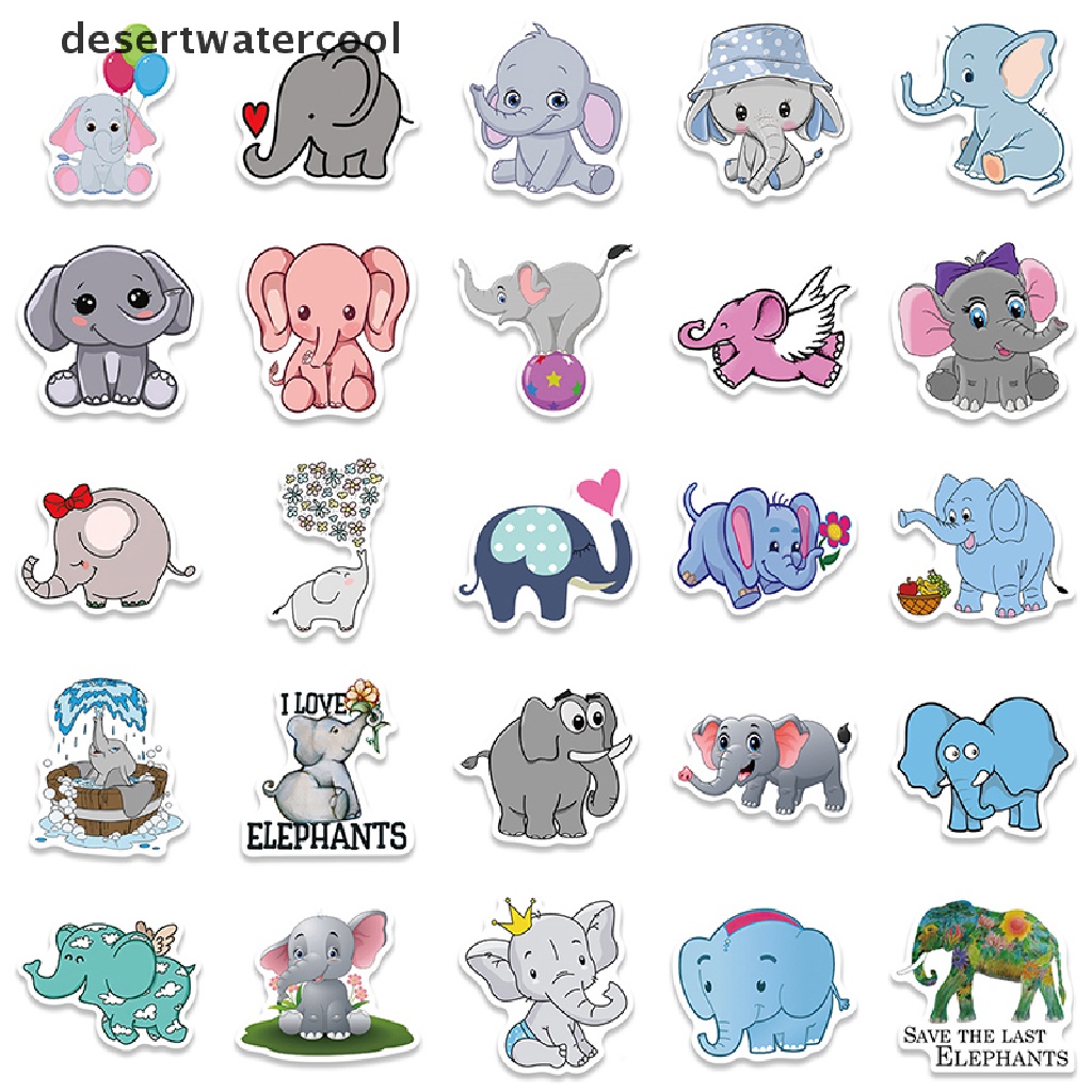 Sticker Voi Hoạt Hình Trang Trí Vali, Ván Trượt, Guitar, Sổ Tay