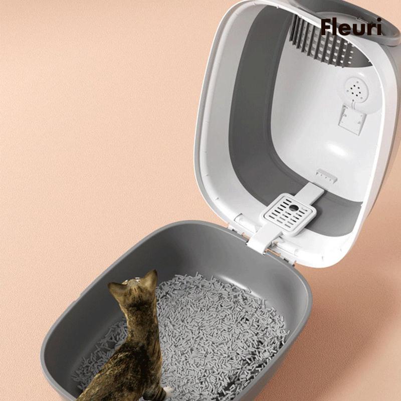 [Fleurir] Hộp Đi Vệ Sinh Cho Mèo Có Mũ Trùm Đầu Chống Văng Nước