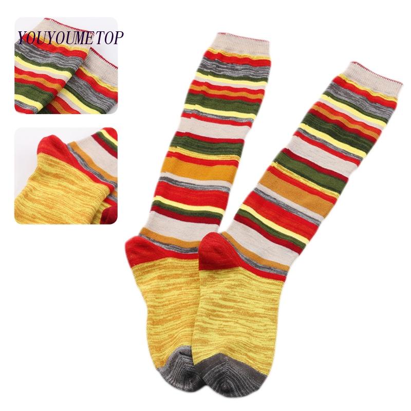 Youyo Vớ Cotton Mỏng Cao Đến Đầu Gối Họa Tiết Sọc Cầu Vồng Nhiều Màu Sắc Cho Nữ