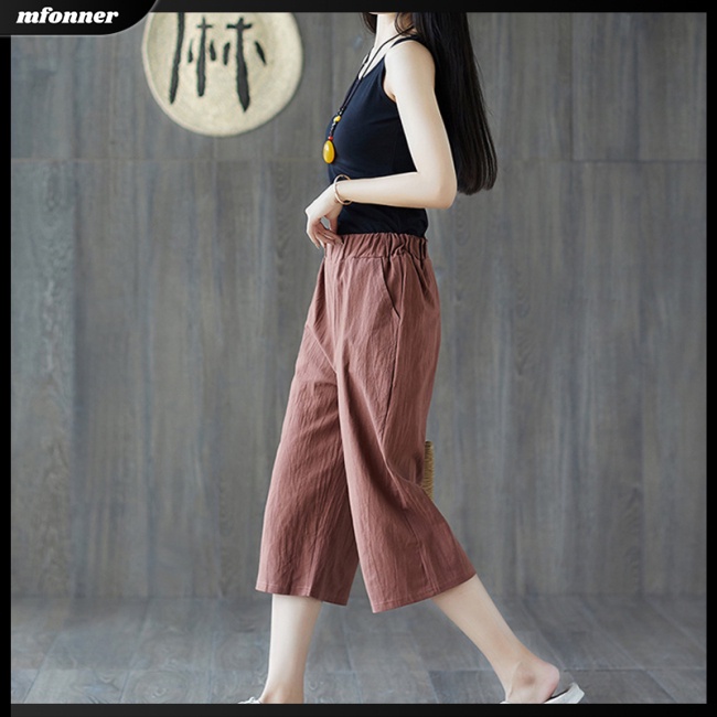 Quần Lửng Ống Rộng Lưng Cao Thời Trang Cho Nữ