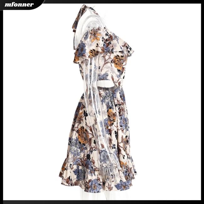 Mw Đầm Ren Hoa Hở Lưng Cổ Chữ V Thắt Nơ Gợi Cảm Sành Điệu Cho Nữ