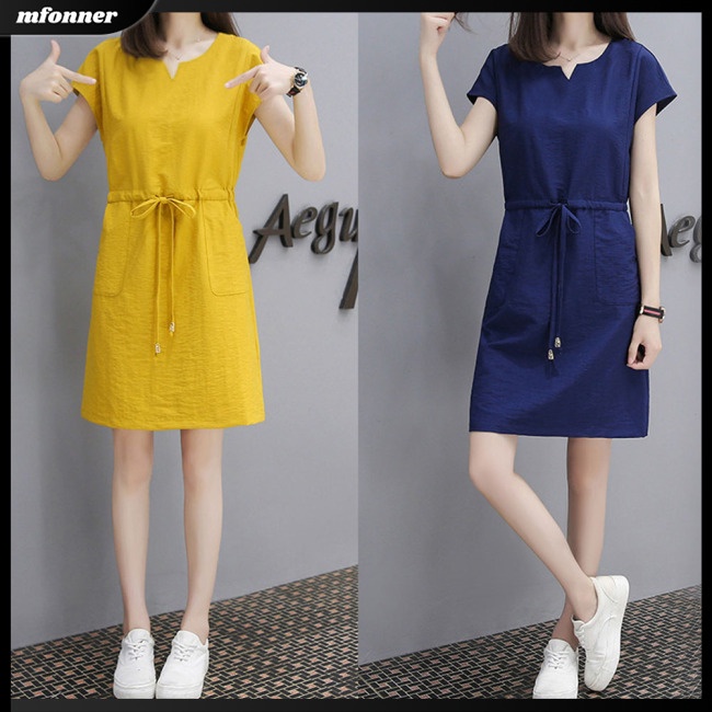 Đầm Tay Ngắn Cổ Chữ V Dáng Rộng Thời Trang Mùa Hè Xinh Xắn Cho Nữ