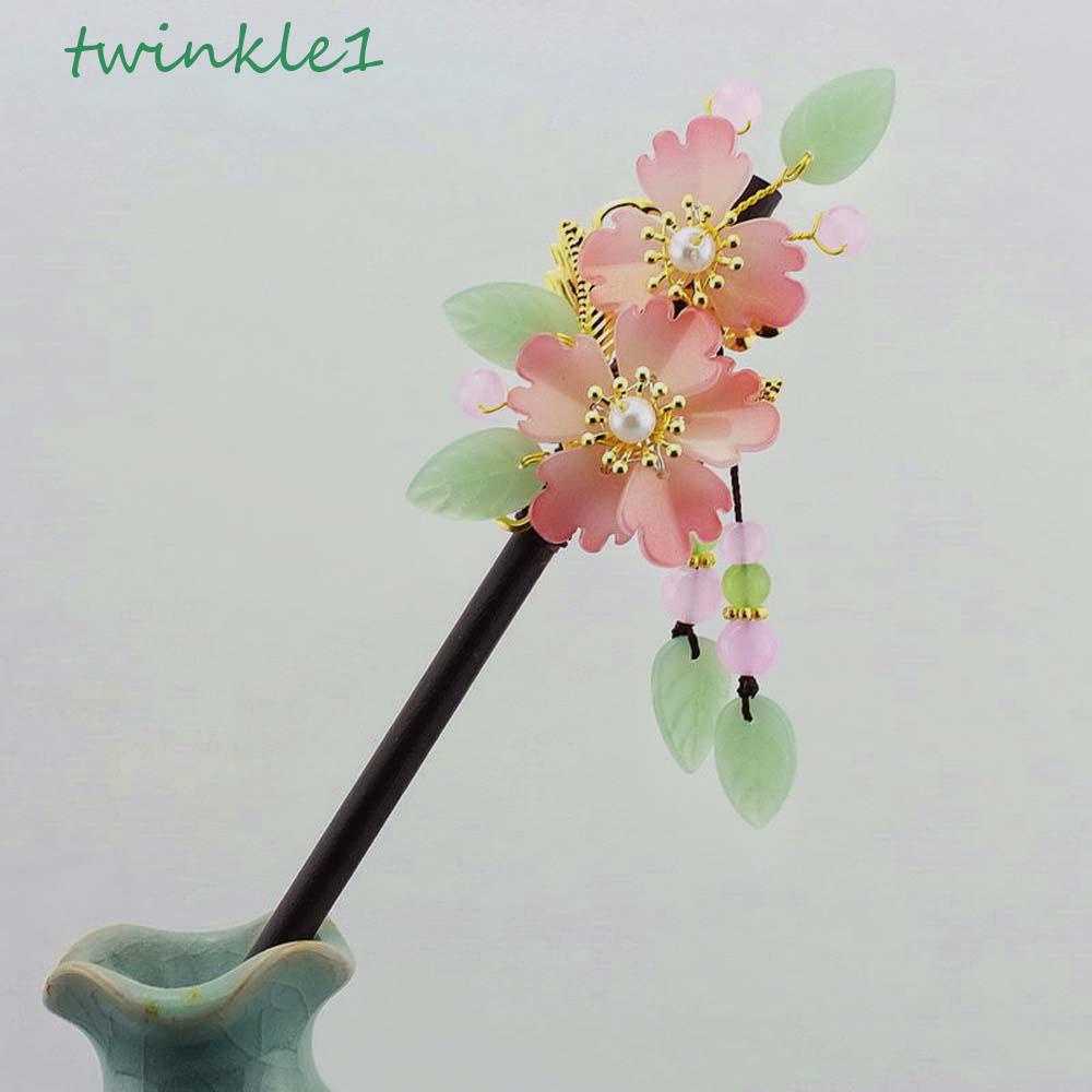 Kẹp Tóc Tua Rua Hình Hoa Mận Bằng Gỗ Lấp Lánh Cho Nữ