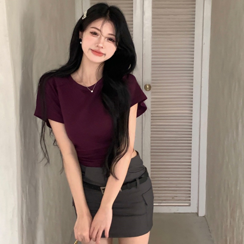 Áo Thun Ngắn Tay Cổ Tròn Dáng Ôm Thời Trang Mùa Hè Dành Cho Nữ