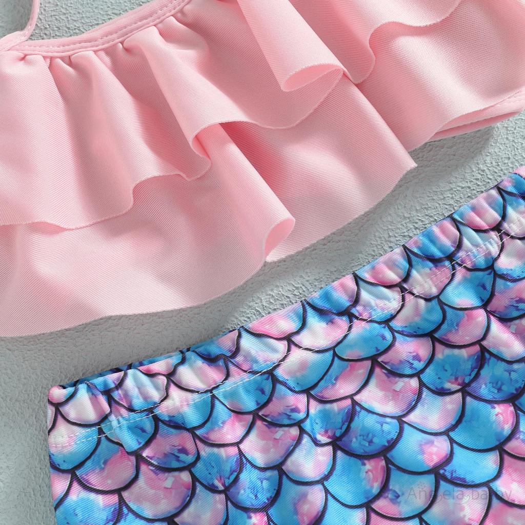 Hian-kid Bikini Áo Sát Nách Cổ Treo + Quần Short + Mũ Đi Biển Cho Bé Gái