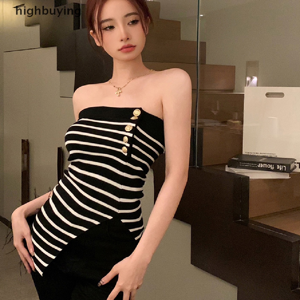 Áo Hai Dây Dệt Kim Họa Tiết Kẻ Sọc Thời Trang Mùa Hè Quyến Rũ Cho Nữ