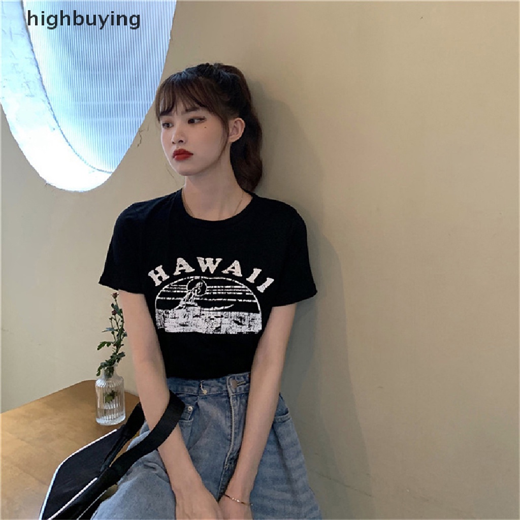 Áo Thun Lửng Ngắn Tay Cổ Tròn In Họa Tiết Phong Cách Retro Cho Nữ
