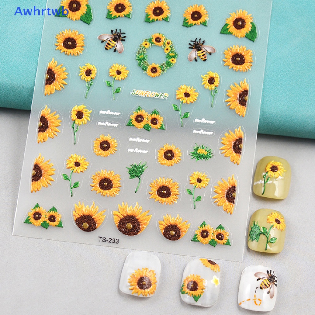 Miếng Dán Trang Trí Móng Tay Họa Tiết Hoa Hướng Dương Xinh Xắn Mới