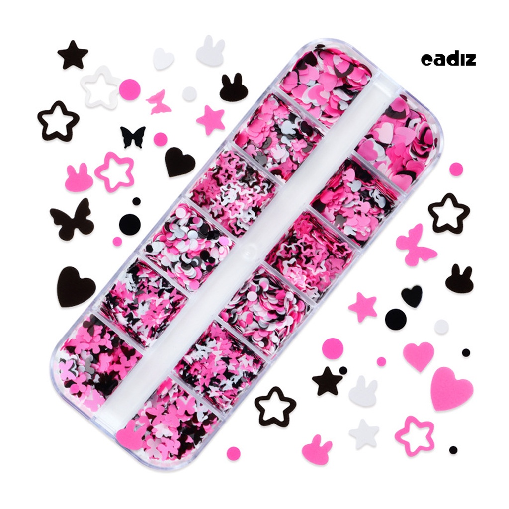 Hộp 1 Hộp 12 Ngăn Kim Tuyến Tròn / Sao / Thỏ / Bướm Lấp Lánh Trang Trí Móng Nghệ Thuật DIY