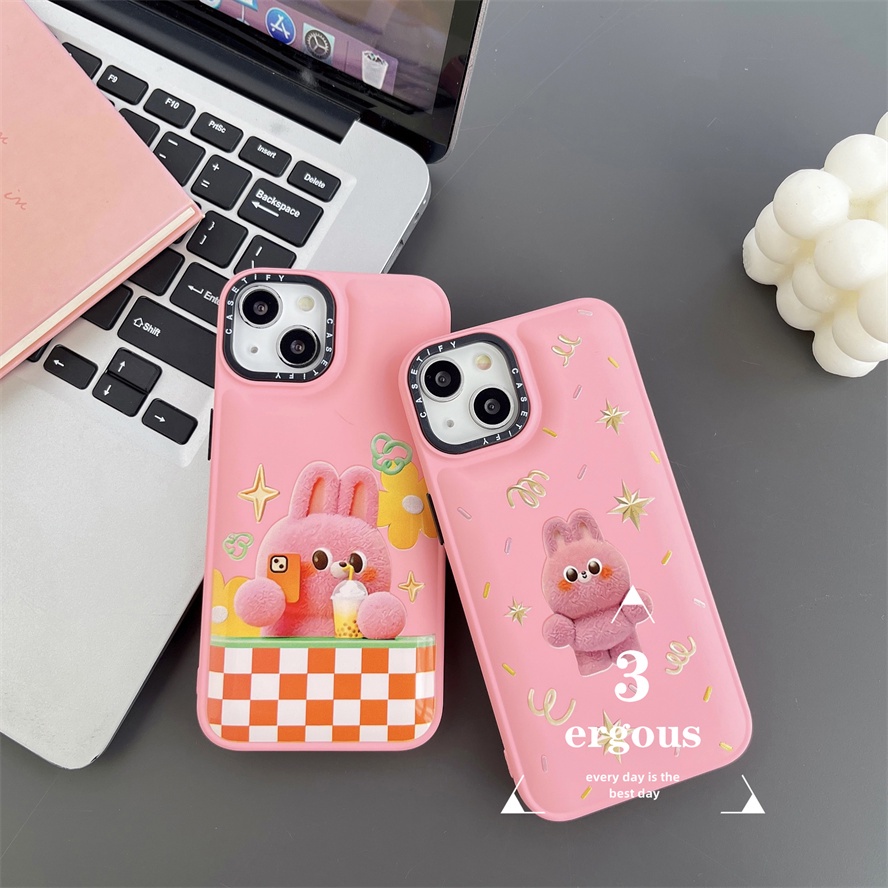 Ốp Điện Thoại TPU Mềm Họa Tiết Thỏ Hồng Selfie Bảo Vệ Ống Kính Cho iPhone 14 13 12 11 Pro Max SE2020 X XR Xs Max