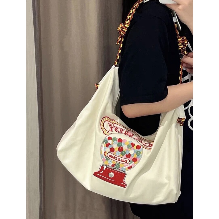 Túi Tote Vải Canvas Cỡ Lớn Thêu Họa Tiết Dễ Thương Phong Cách Nhật Bản Cho Nữ