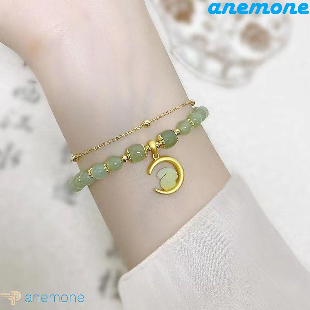 Vòng Tay Mặt Trăng Đính Đá Ngọc Bích Giả Phong Cách Hanfu Cổ Điển Cho Nữ