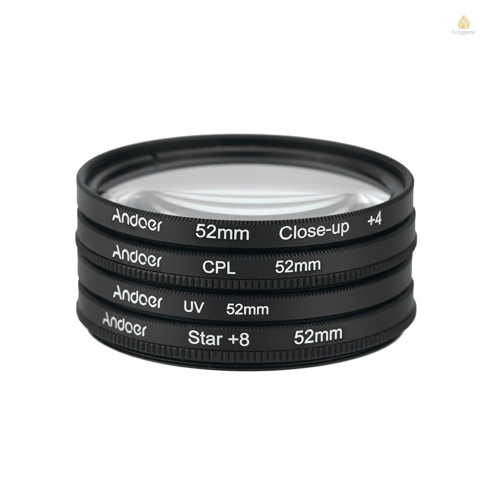 Bộ Kính Lọc Phân Cực Andoer 52mm UV + CPL + 4 + Star 8 Điểm Cho Máy Ảnh Pentax DSLR