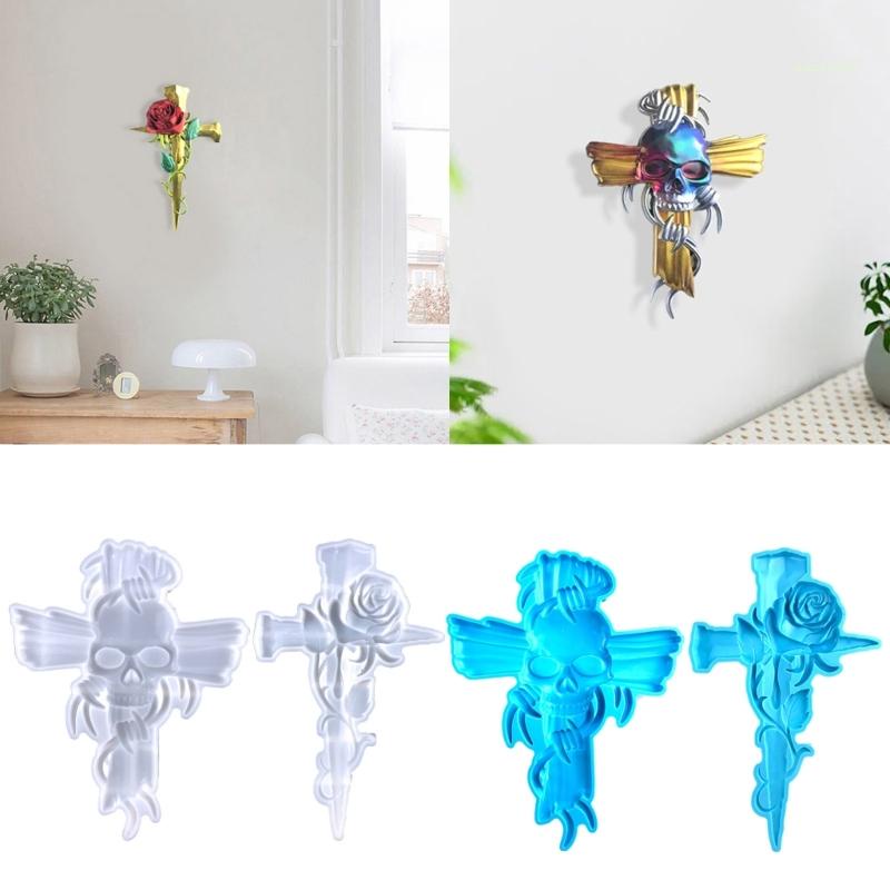 Khuôn Silicon Hình Đầu Lâu Hoa Hồng / Chữ Thập / Đầu Lâu Bằng Epoxy Treo Tường Trang Trí DIY
