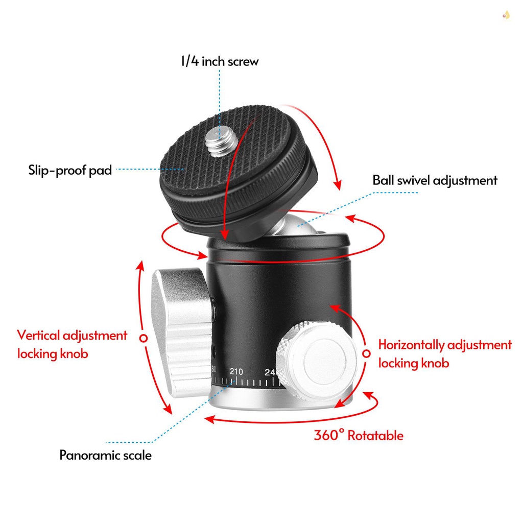 Vít 1 / 4 Đầu Bi Mini 360 Độ 2 Trong 1° Đầu Bi Xoay Bằng Hợp Kim Nhôm Cho Giá Đỡ Ba Chân Máy Ảnh / Điện Thoại