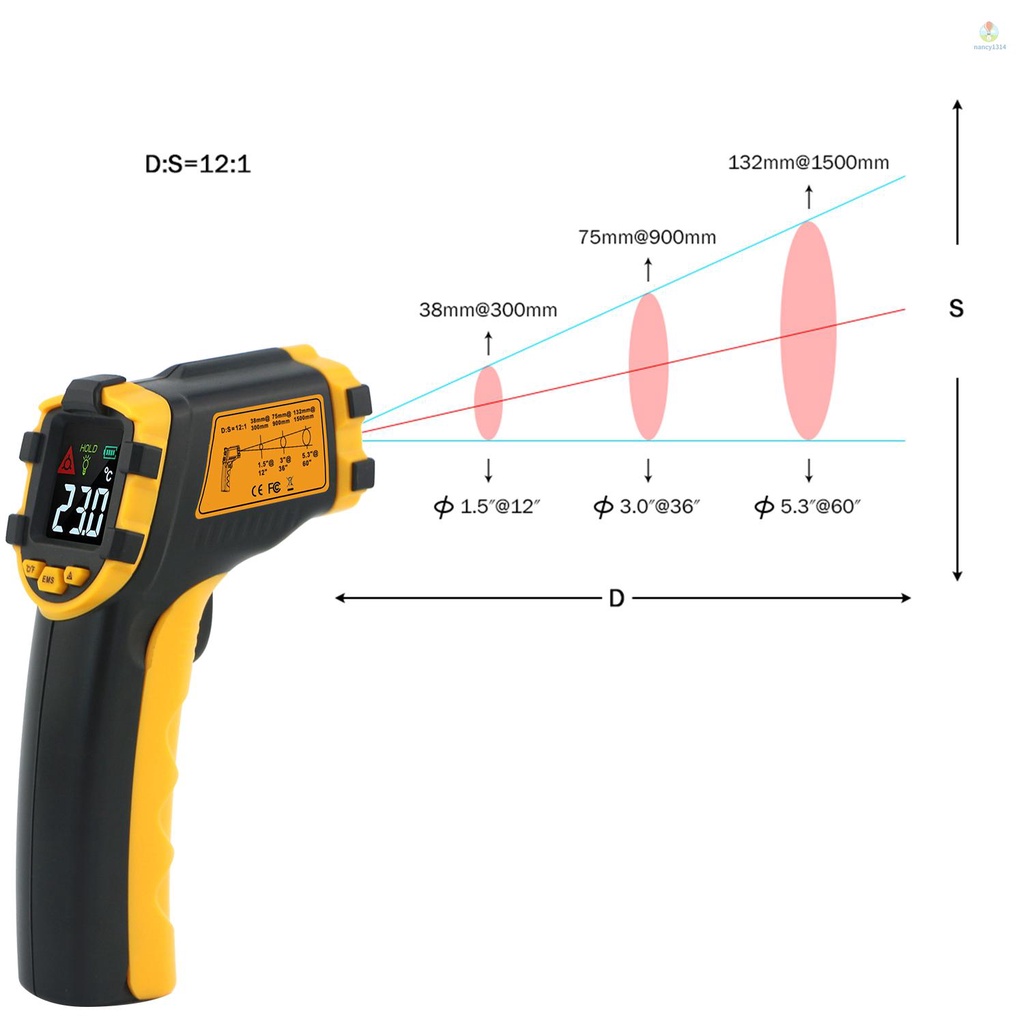Cảm Biến Thông Minh - 50~3900 ~ 390°C Nhiệt Kế Hồng Ngoại Kỹ Thuật Số Mini 12: 1 Không Tiếp Xúc Có Màn Hình LCD Nhiều Màu Sắc