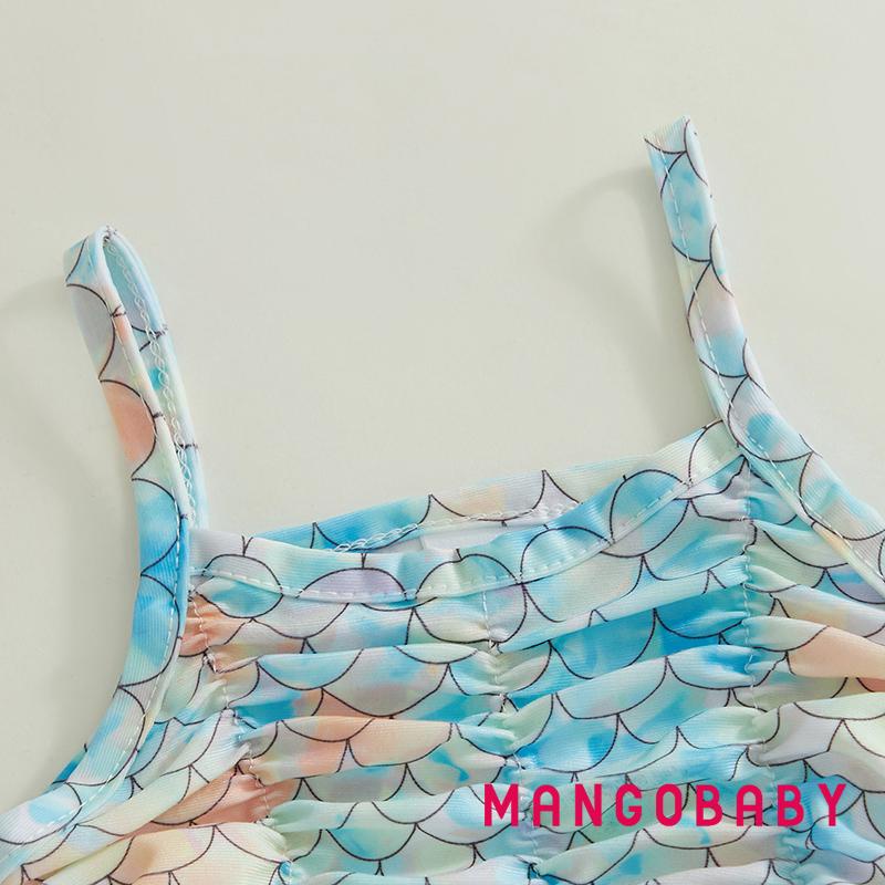 Bộ Đồ Bơi Không Tay Họa Tiết Vảy Cá Kèm Mũ Cho Bé Gái