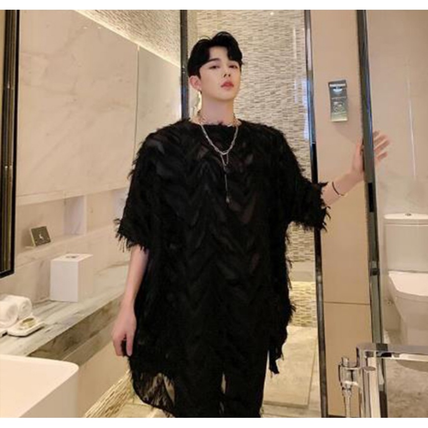 Áo Thun Tay Ngắn Dáng Rộng Họa Tiết Lông Vũ Phong Cách Đường Phố Thời Trang Mùa Hè Cho Nam