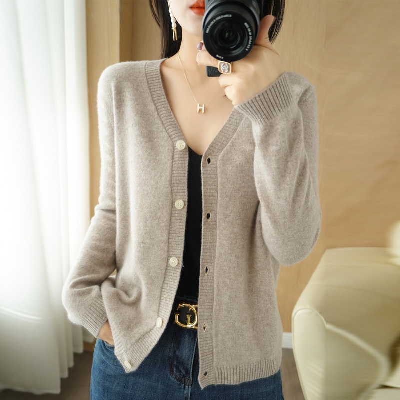 Áo Khoác Len Cardigan Nữ Dáng Ngắn Cổ Chữ V Mùa Xuân 2023