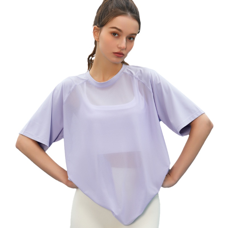 Áo Thun Thể Thao Ngắn Tay Phối Lưới Thoáng Khí Thời Trang