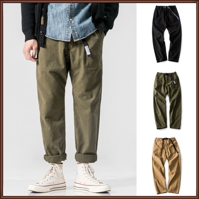 Quần ống rộng Lưng Thun Màu Trơn Thoáng Khí Thoải Mái Kèm Thắt Lưng Dành Cho Nam