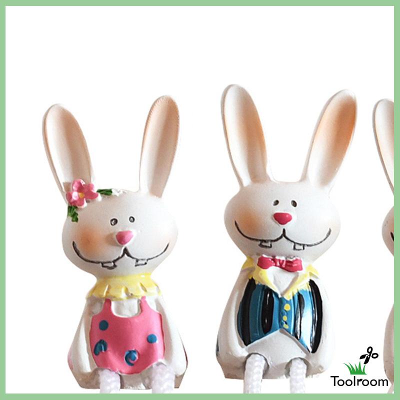 Set 4 Bức Tượng Thỏ Bằng Nhựa Resin Để Bàn Trang Trí