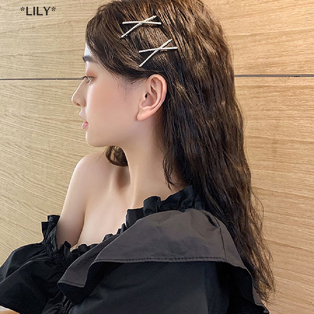 LILY 2pcs chéo tinh thể kẹp tóc thạch x tóc Clip barrettes đơn giản Side Clip uuu