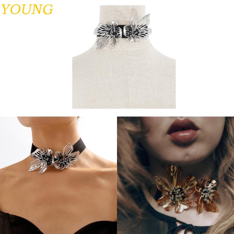 Vòng Cổ Choker Ngắn Bằng Nhung Màu Đen Đính Hoa Handmade Quyến Rũ Thanh Lịch Dành Cho Nữ