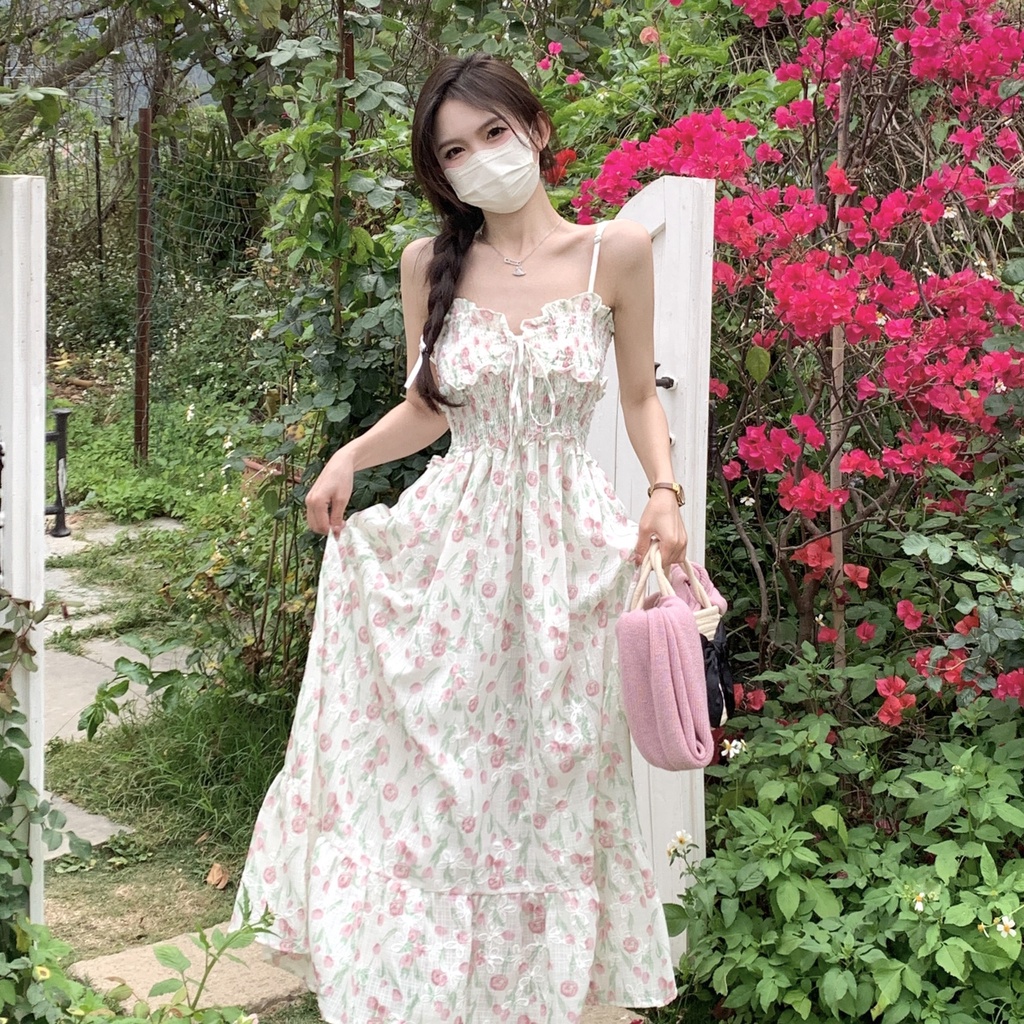 Set Đầm Hai Dây Họa Tiết Hoa Và Áo Khoác Cardigan Thời Trang Xuân Thu Cho Nữ