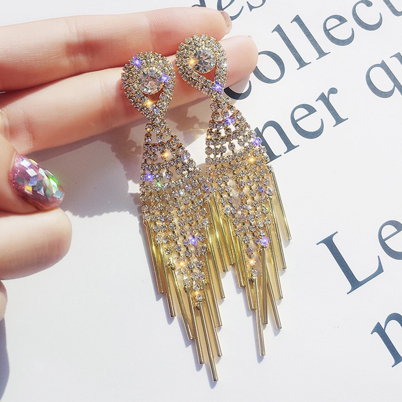 Bông Tai Dáng Dài Đính Pha Lê Lấp Lánh Thời Trang Sang Trọng Cho Nữ