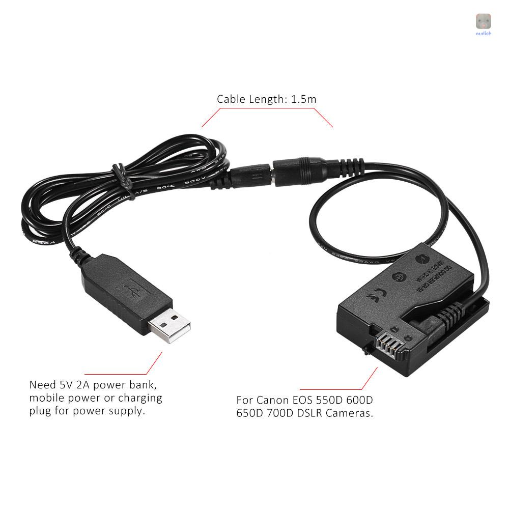 Pin Sạc Andoer DR-E8 Với Cáp Chuyển Đổi USB Cho Máy Ảnh LP-E8 EOS 550D 600D 650D 700D DSLR