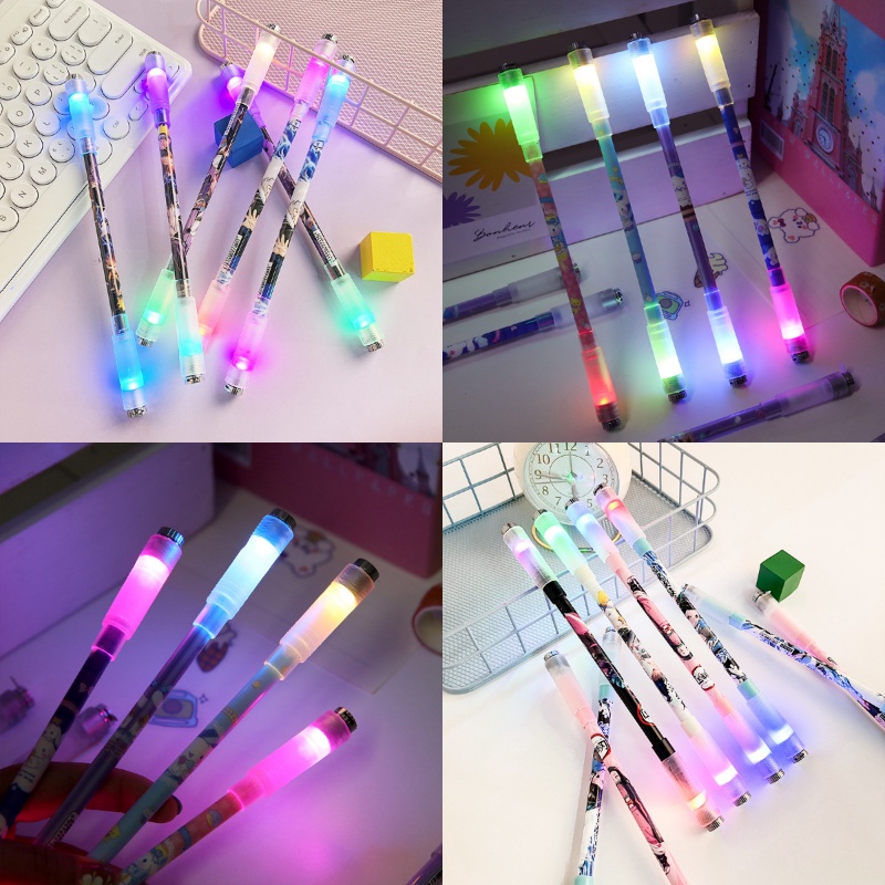Bút Gel Xoay Có Đèn LED 0.5mm Kèm Pin Thời Trang Cho Học Sinh