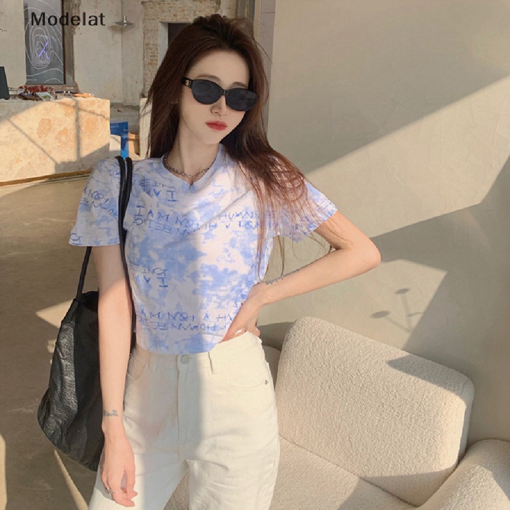 Áo Thun Crop Top Tay Ngắn Cổ Tròn Nhuộm Màu Thời Trang Mùa Hè Cho Nữ