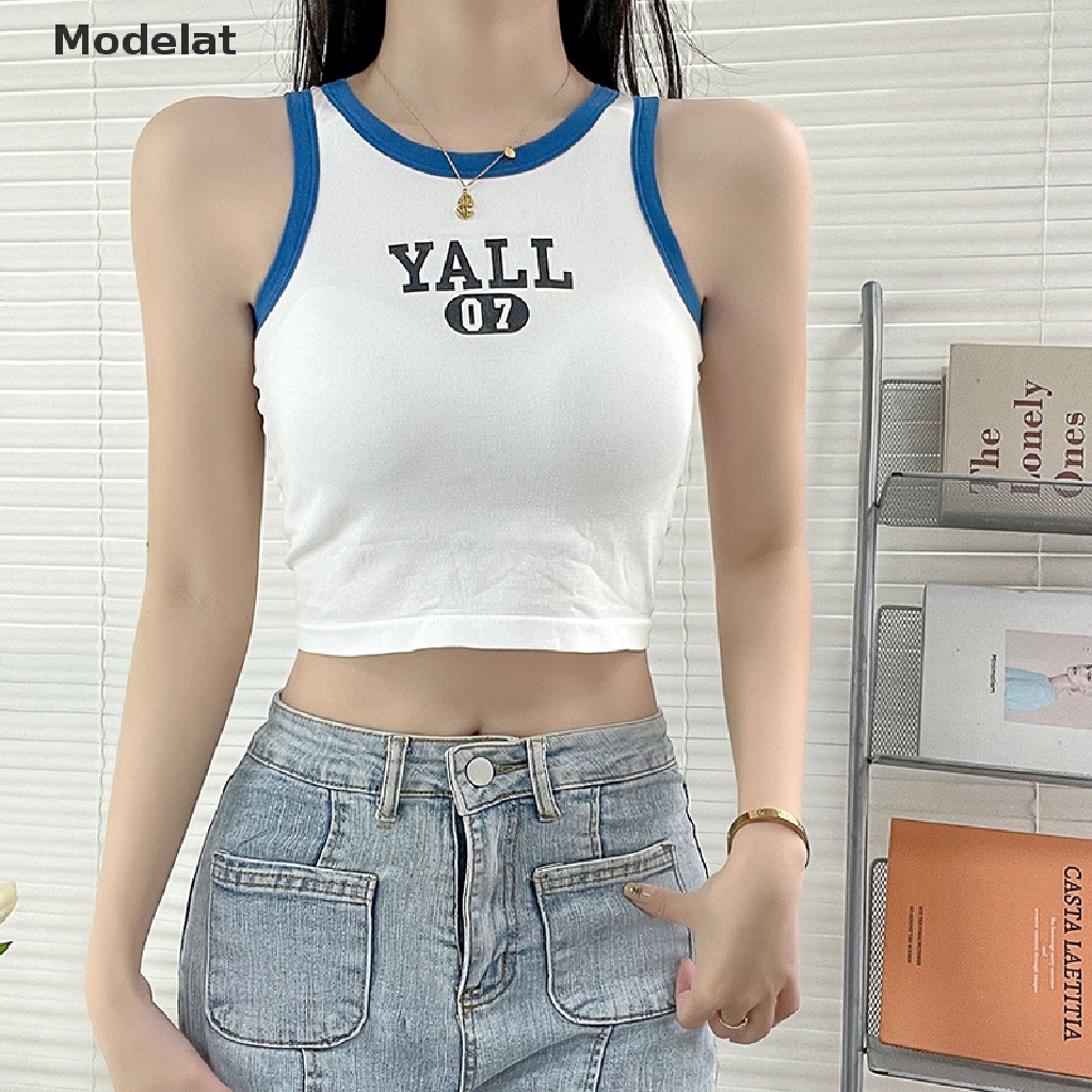 Áo Dây Sát Nách Cổ Tròn In Chữ Màu Sắc Tương Phản Thời Trang Mùa Hè Cho Nữ