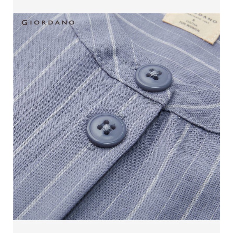 GIORDANO WOMEN Linen cotton elbow-length sleeve loose shirt 05343459