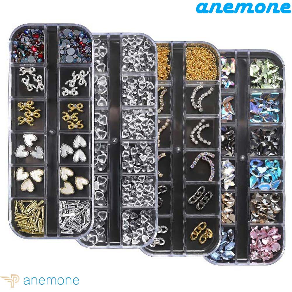 Phụ Kiện Trang Trí Móng Tay Nghệ Thuật Tiện Dụng|Hộp 12 Ngăn Đựng Hạt Cườm 3D Trang Trí Móng Tay