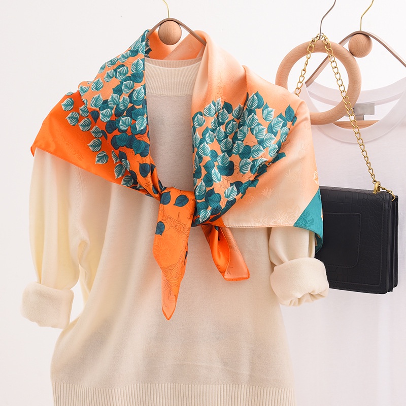 Khăn Quàng Cổ Lụa Hình Vuông 90 * 90cm In Họa Tiết Hoa Phong Cách Hàn Quốc Thời Trang Xuân Hè