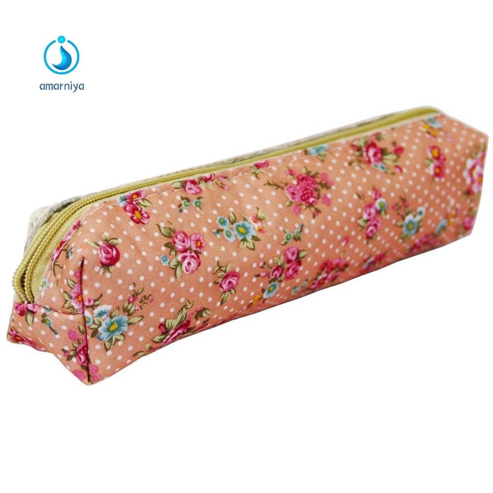 (Shop Amart) Túi Đựng Bút In Hoa Có Dây Kéo Thời Trang