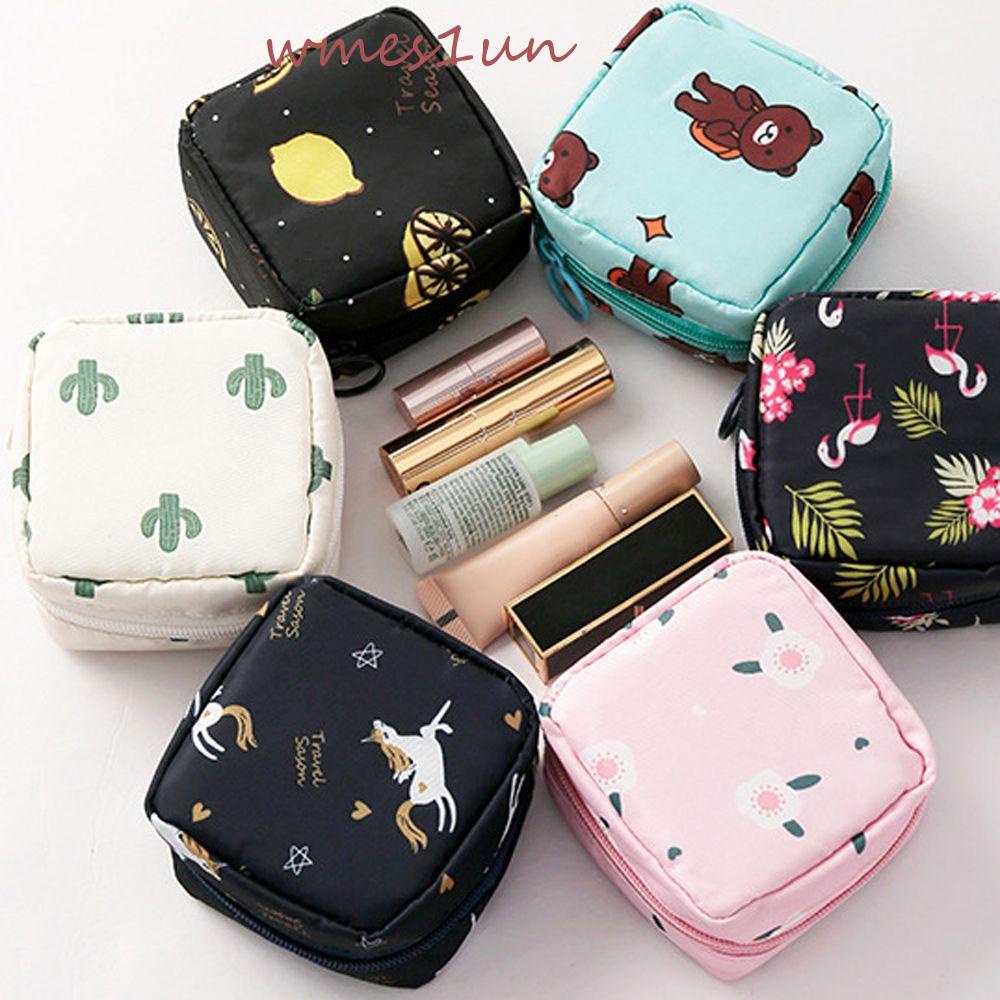 Túi Đựng Băng Vệ Sinh WMES15H Có Khóa Kéo In Họa Tiết Hồng Hạc / Gấu Kiểu Hàn Quốc Cho Nữ