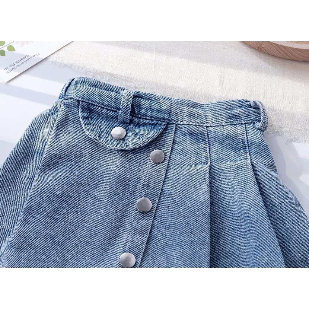Chân váy jean Xếp Li Lưng Thun Thời Trang Mùa Hè Hàn Quốc Dành Cho Bé Gái
