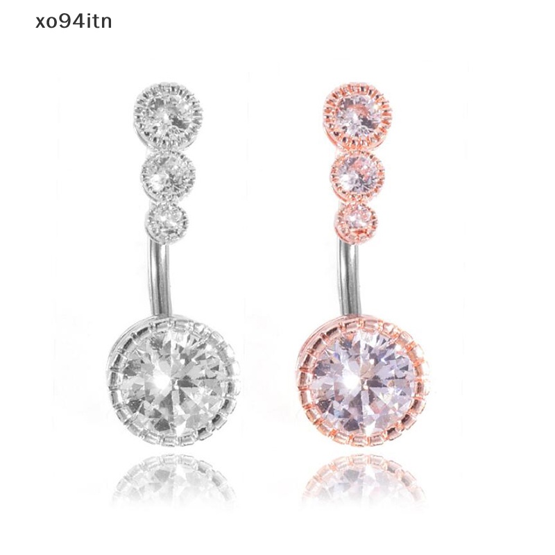 Khuyên Rốn Dạng Thanh Tạ Đính Đá Pha Lê Tròn Nặng 14G