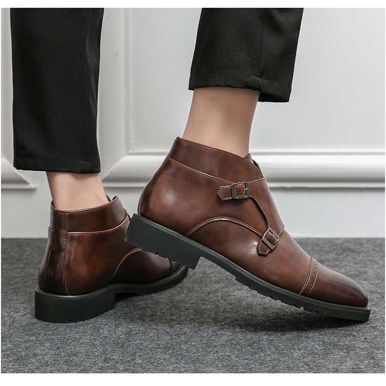 Giày bốt da nam mũi nhọn thoáng khí