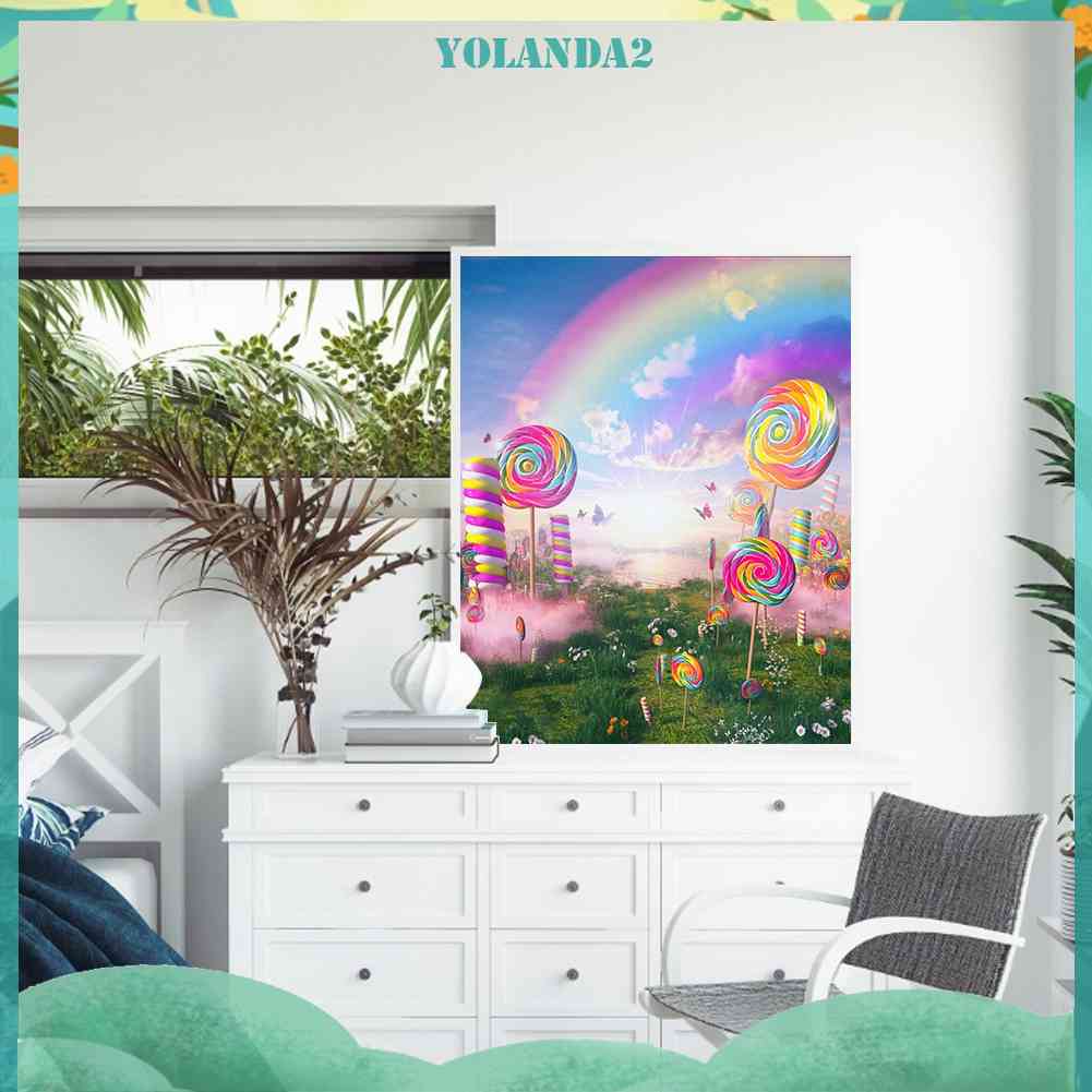 Tranh Đính Đá Kim Cương Toàn Bộ 5D DIY Hình Vẽ Kẹo Mút Trang Trí Nhà Cửa